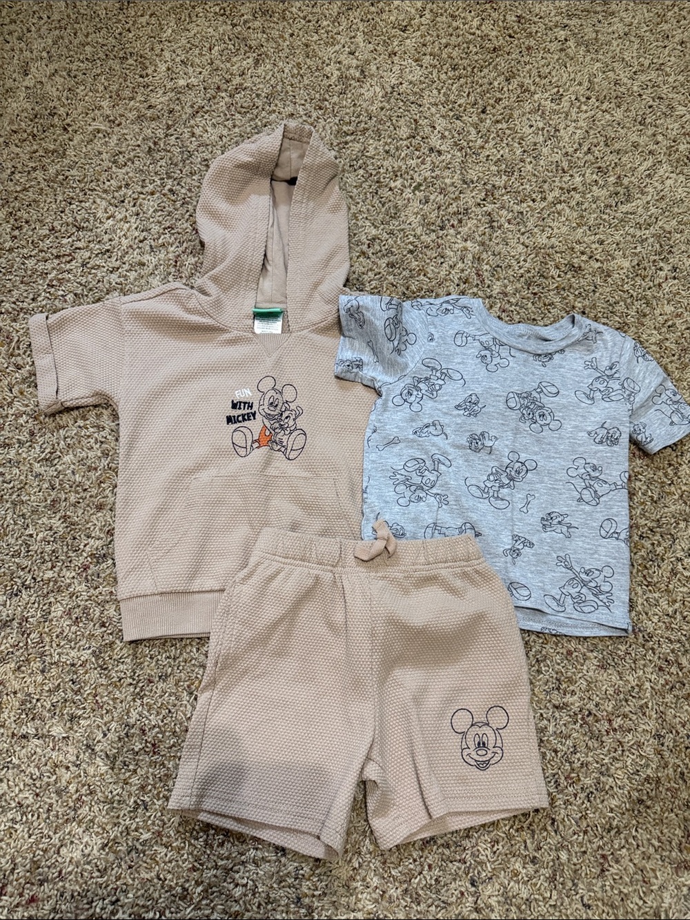 Disney Beige Mickey Mouse Hooded Short-Sleeve Top